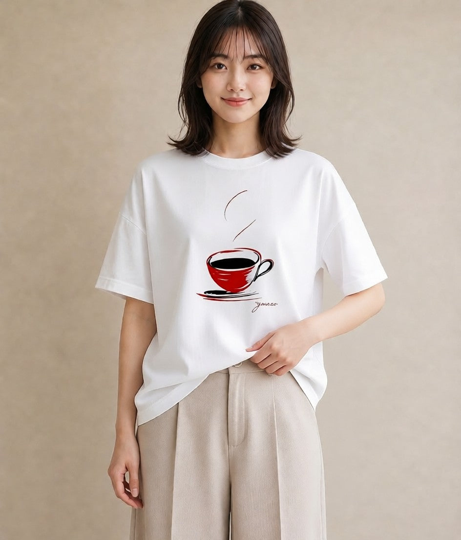 プリントTシャツ レディース コーヒー カフェ 珈琲 イラスト ヴィンテージ風 部屋着 女性向けギフト 白T YMAZO