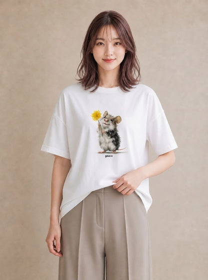 プリントTシャツ レディース ゴールデンハムスター ペット 動物 イラスト きれいめ 敬老の日 ホワイトデー 白T YMAZO