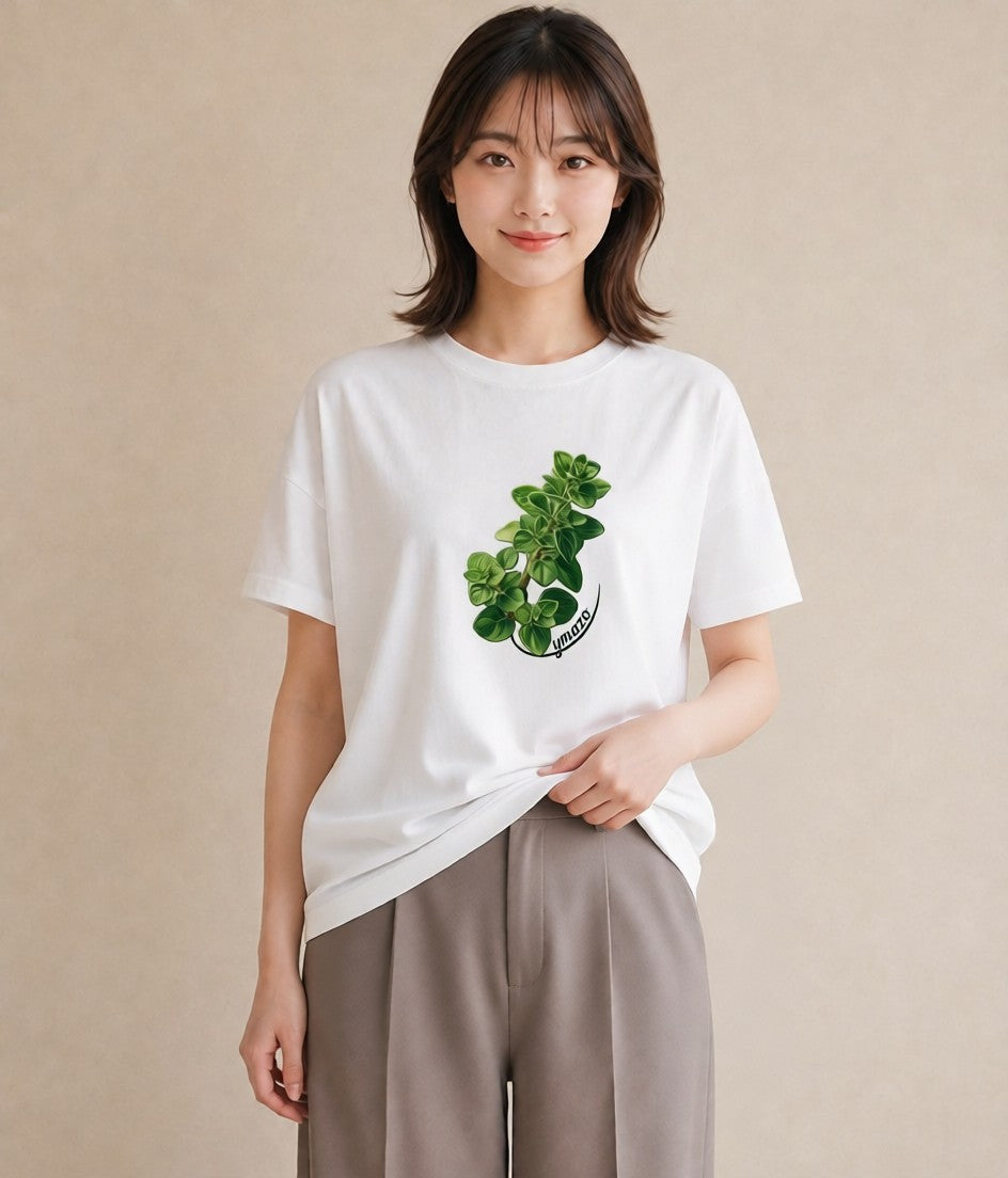 グラフィックTシャツ レディース ハーブ 植物 ボタニカル イラスト ユニーク 敬老の日 ホワイトデー 白T YMAZO