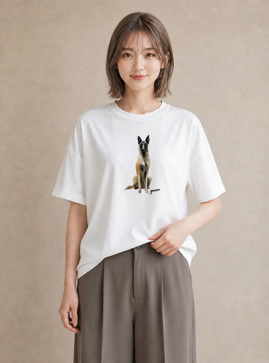 グラフィックTシャツ レディース ジャーマンシェパード 犬 いぬ イラスト 韓国風 姉妹 送別ギフト 白T YMAZO