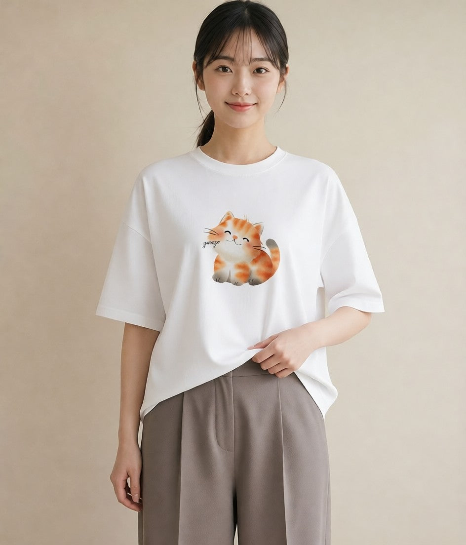 デザインTシャツ レディース 三毛猫 みけねこ 三毛 猫 ねこ イラスト ニュアンス 女性向けギフト 散歩 白T YMAZO
