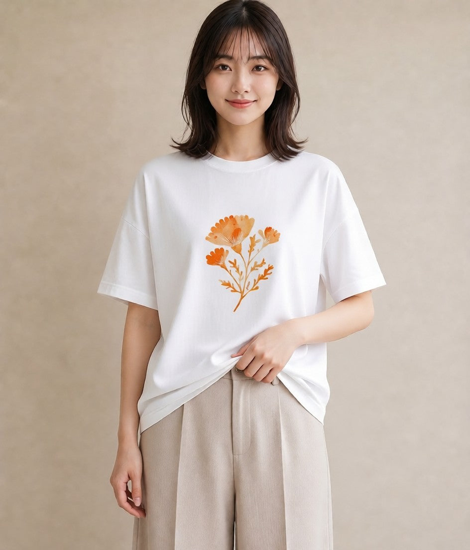 プリントTシャツ レディース カーネーション 花 花柄 イラスト ラフカジュアル クリスマス 旅行 白T YMAZO