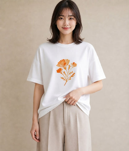 プリントTシャツ レディース カーネーション 花 花柄 イラスト ラフカジュアル クリスマス 旅行 白T YMAZO