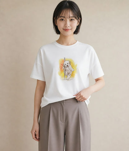 Tシャツ レディース ビションフリーゼ 犬 いぬ イラスト アート風 送別ギフト 通勤 白T YMAZO