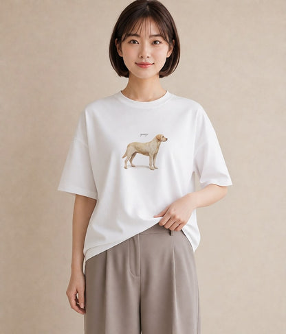 半袖Tシャツ レディース ラブラドールレトリバー 犬 いぬ イラスト シンプル 母の日 ビーチ 白T YMAZO