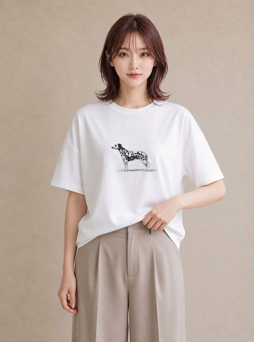 半袖Tシャツ レディース ダルメシアン 犬 いぬ イラスト フェミニン お出かけ 普段着 白T YMAZO