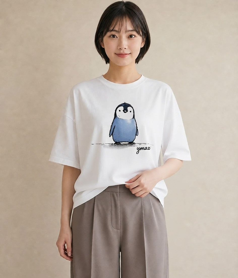 半袖Tシャツ レディース ペンギン ぺんぎん 動物 アニマル イラスト きれいめカジュアル 帰省 ラフ 白T YMAZO