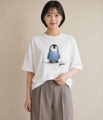 半袖Tシャツ レディース ペンギン ぺんぎん 動物 アニマル イラスト きれいめカジュアル 帰省 ラフ 白T YMAZO