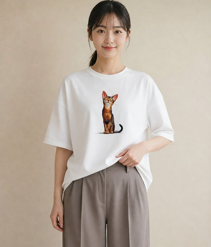 デザインTシャツ レディース キジトラ 猫 ねこ イラスト ラフカジュアル 姉妹 送別ギフト 白T YMAZO