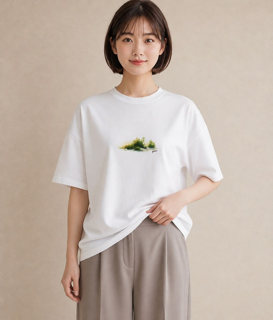 半袖Tシャツ レディース 雨上がりの小道 雨上がり 小道 ナチュラル アンティーク イラスト 可愛い 姉妹 送別ギフト 白T YMAZO