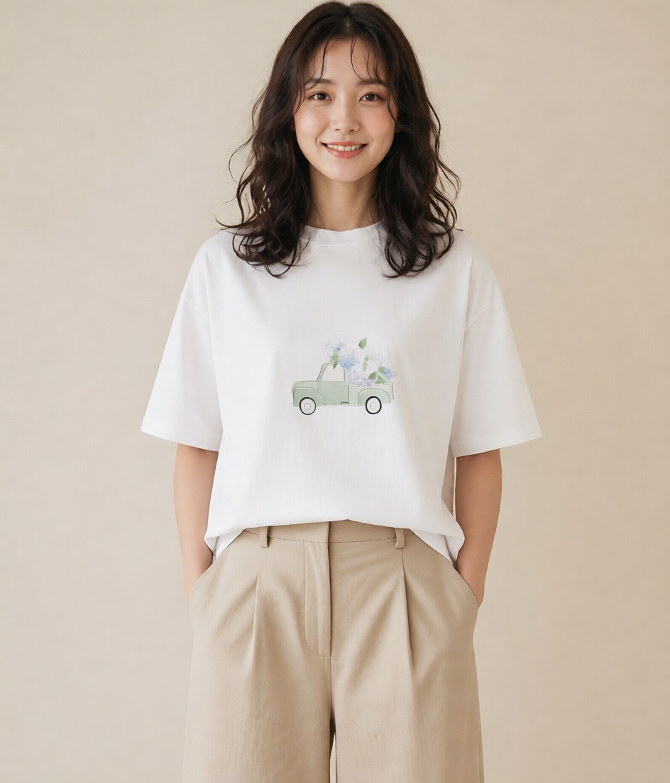 デザインTシャツ レディース あじさい 紫陽花 アジサイ 花 花柄 イラスト シック 春コーデ 姉妹 白T YMAZO