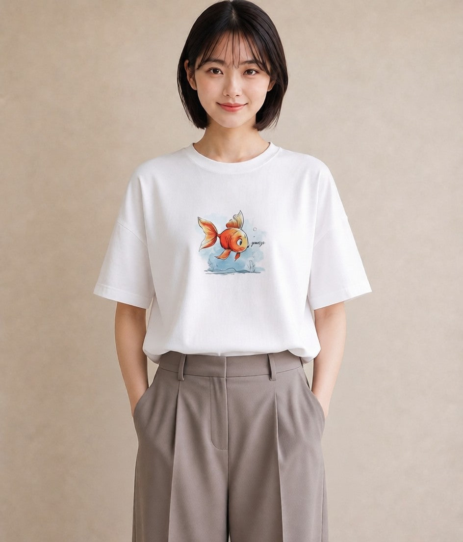 半袖Tシャツ レディース カクレクマノミ 海の生き物 海 イラスト 手描き風 ルームウェア ギフト 白T YMAZO