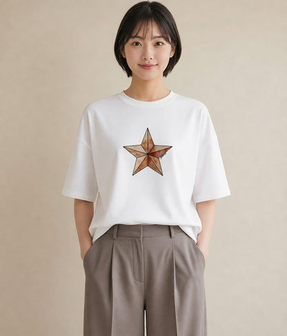 グラフィックTシャツ レディース 星 星空 宇宙 イラスト ボタニカル ビーチ デイリーウェア 白T YMAZO