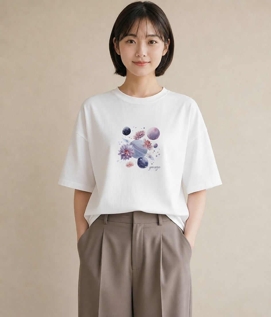 プリントTシャツ レディース 牡牛座 星空 宇宙 イラスト こなれ感 通勤 在宅 白T YMAZO