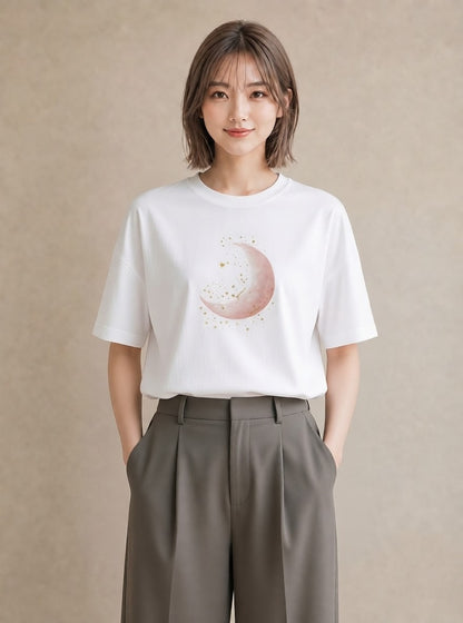 Tシャツ レディース 星空 宇宙 イラスト 可愛い ペアコーデ 秋コーデ 白T YMAZO