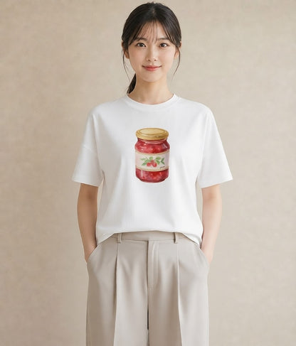 半袖Tシャツ レディース はちみつ 食べ物 フード イラスト きれいめ 普段着 週末コーデ 白T YMAZO