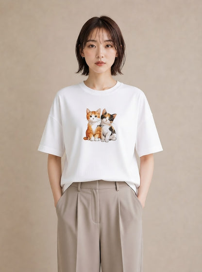 プリントTシャツ レディース 肉球 猫 ねこ イラスト アート風 ルームウェア ギフト 白T YMAZO
