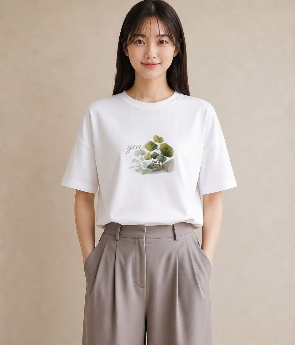 半袖Tシャツ レディース 桟橋 水辺 波止場 ナチュラル アンティーク イラスト モード 女性 旅行用 白T YMAZO