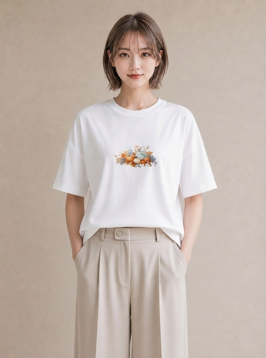 プリントTシャツ レディース 実り 植物 ボタニカル イラスト ラフ 通勤 在宅 白T YMAZO