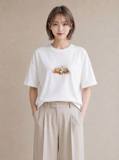 プリントTシャツ レディース 実り 植物 ボタニカル イラスト ラフ 通勤 在宅 白T YMAZO