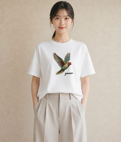 グラフィックTシャツ レディース インコ ペット 動物 イラスト きれいめカジュアル 社会人 女性 白T YMAZO