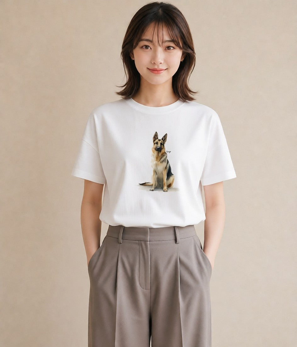 半袖Tシャツ レディース ジャーマンシェパード 犬 いぬ イラスト フェミニン 旅行 母娘コーデ 白T YMAZO