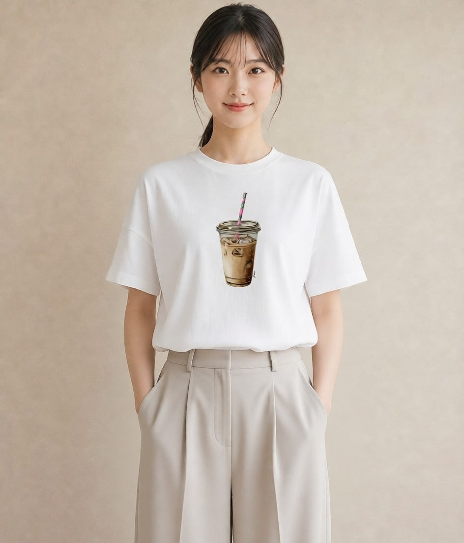 デザインTシャツ レディース コーヒー 珈琲 カフェ 食べ物 フード イラスト お洒落 デイリーウェア 休日 白T YMAZO