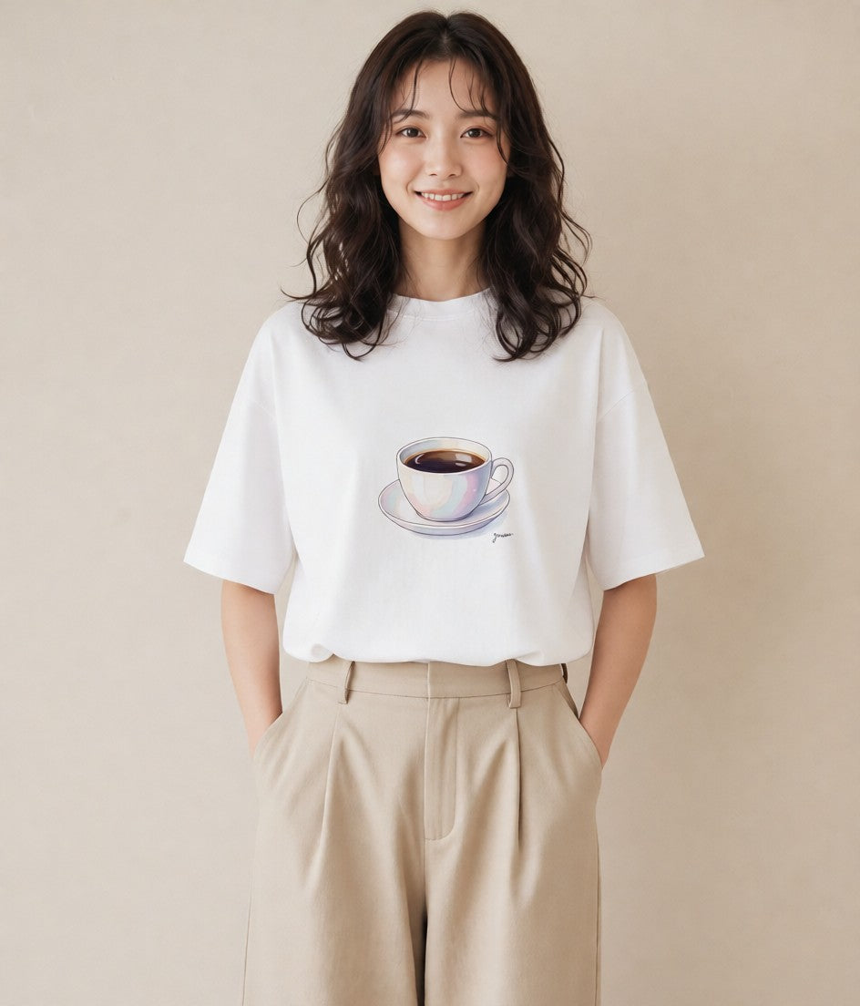 Tシャツ レディース コーヒー カフェ 珈琲 イラスト 休日コーデ お揃い 親子 白T YMAZO