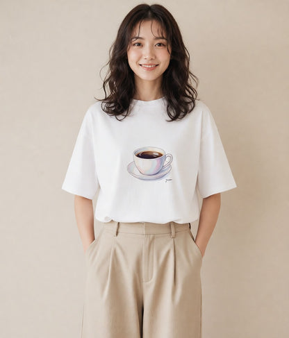 Tシャツ レディース コーヒー カフェ 珈琲 イラスト 休日コーデ お揃い 親子 白T YMAZO