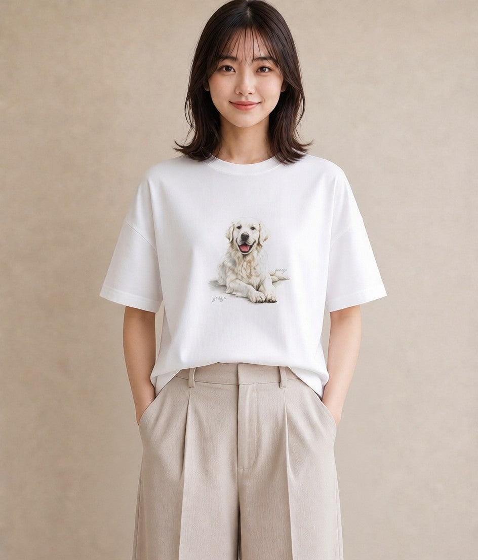 半袖Tシャツ レディース ゴールデンレトリバー ゴールデン 犬 いぬ イラスト シンプル 送別ギフト 通勤 白T YMAZO
