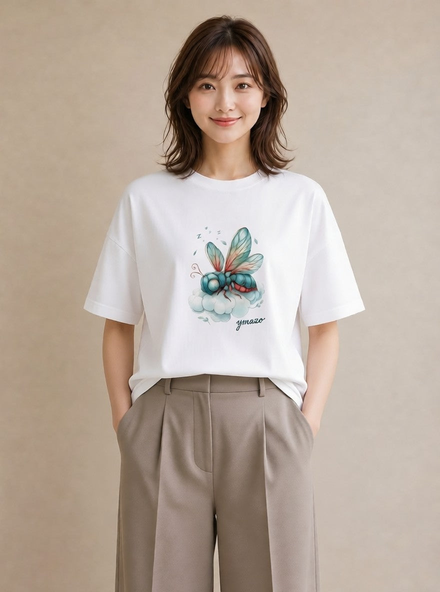 Tシャツ レディース とんぼ 昆虫 虫 イラスト カフェコーデ 旅行用 海 白T YMAZO
