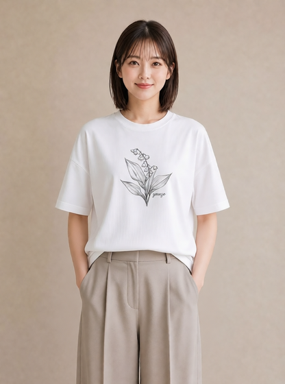 グラフィックTシャツ レディース すずらん 花 花柄 イラスト ゆるかわ カフェ服 クリスマス 白T