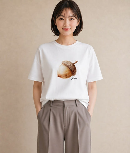 Tシャツ レディース 松ぼっくり 植物 ボタニカル イラスト シンプル お出かけ 普段着 白T YMAZO