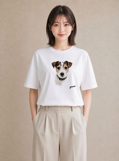 半袖Tシャツ レディース ジャックラッセルテリア 犬 いぬ イラスト こなれ感 通学 誕生日プレゼント 白T YMAZO