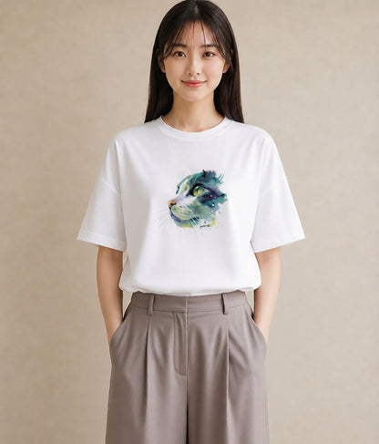 デザインTシャツ レディース ぶち猫 猫 ねこ イラスト ラフ 親子 20代 白T YMAZO