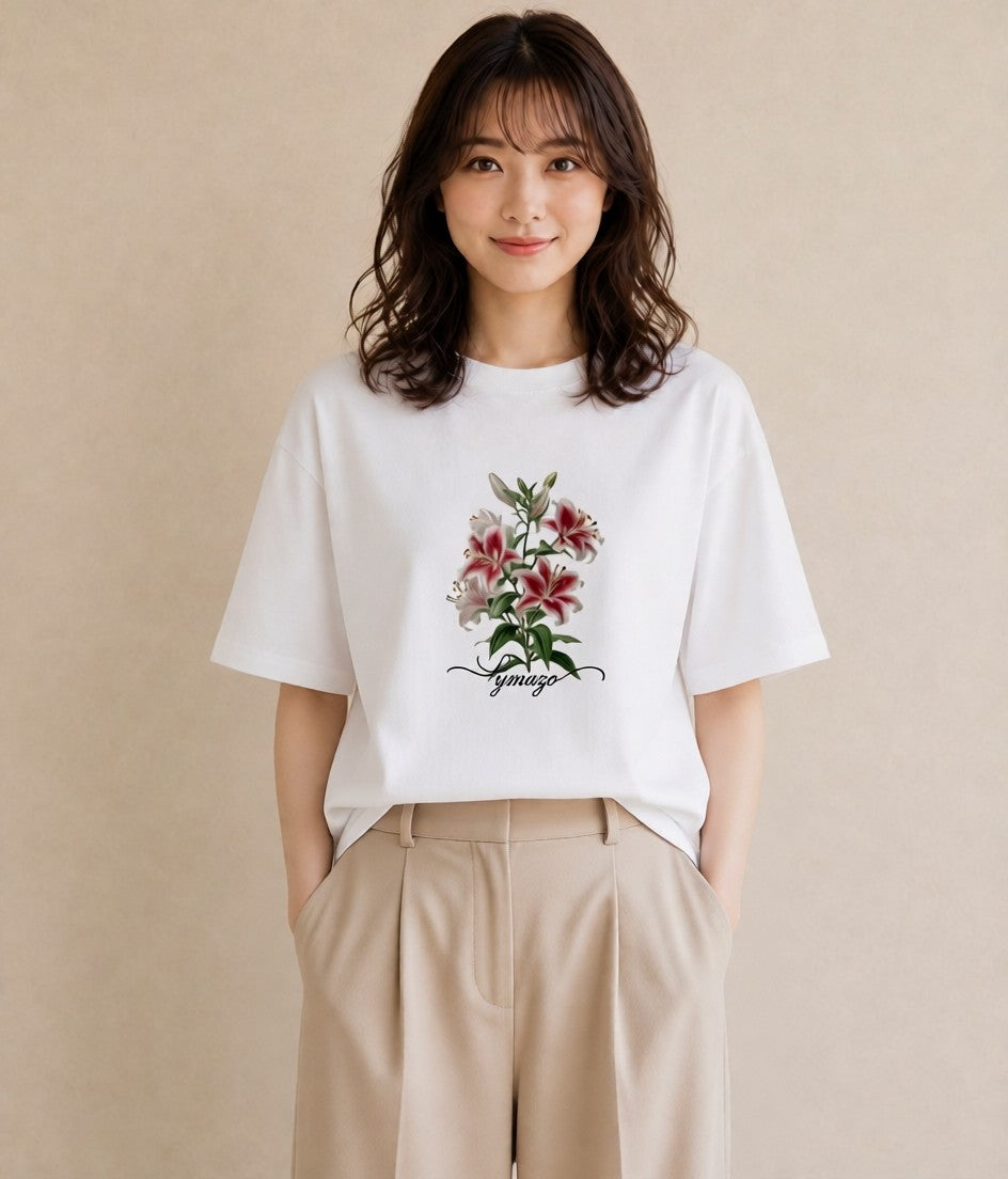 グラフィックTシャツ レディース ゆり 百合 花 花柄 イラスト ゆるかわ 旅行 母娘コーデ 白T