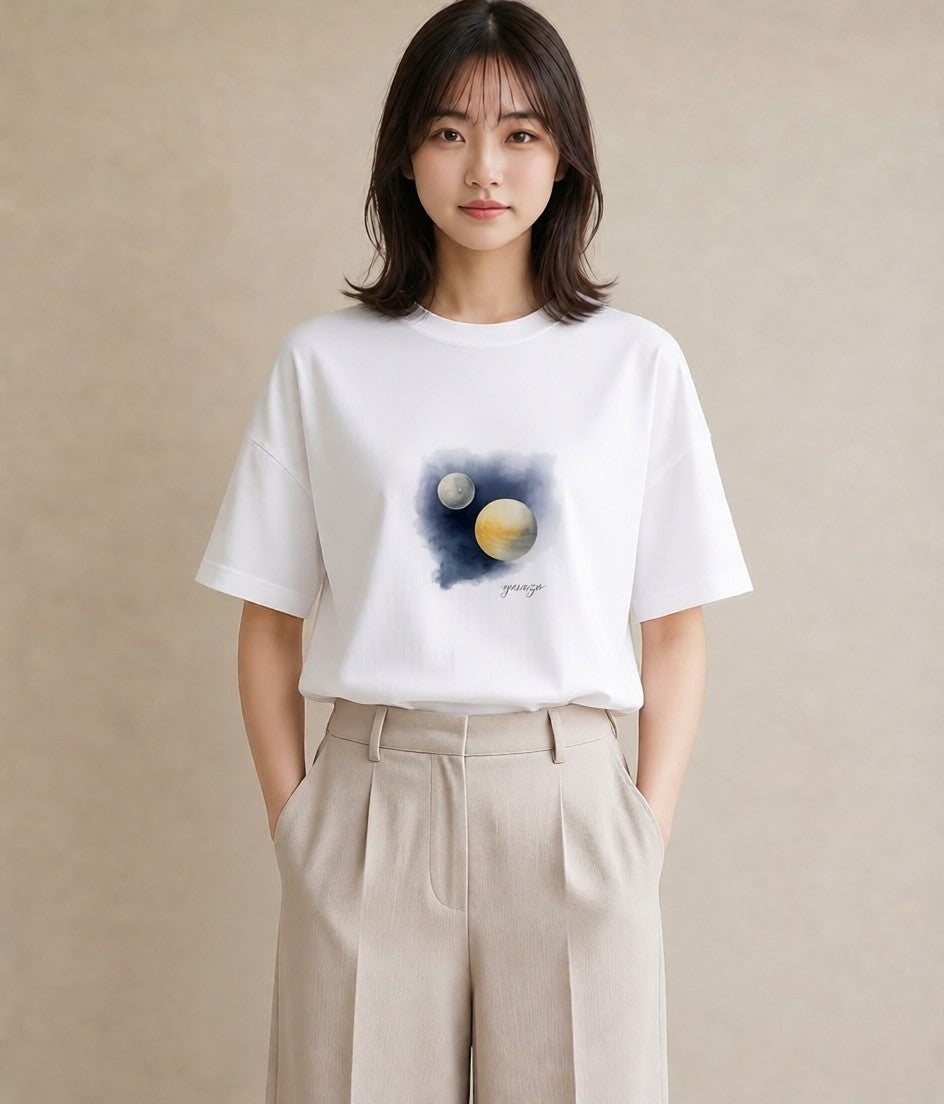 グラフィックTシャツ レディース 宇宙 星空 イラスト ユニーク カジュアルコーデ 買い物 白T YMAZO