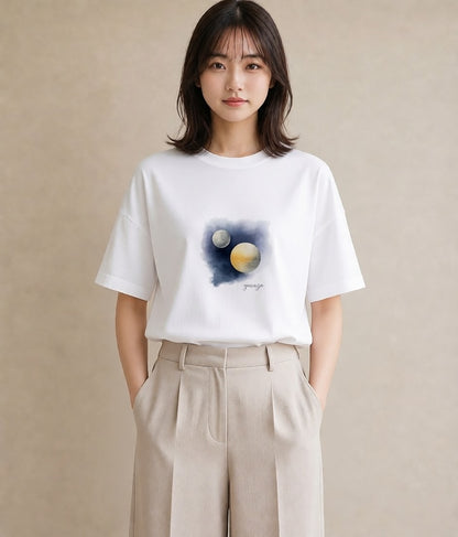 グラフィックTシャツ レディース 宇宙 星空 イラスト ユニーク カジュアルコーデ 買い物 白T YMAZO