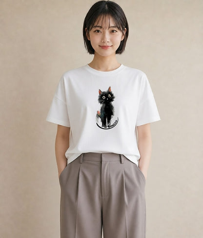 グラフィックTシャツ レディース 猫好き 猫 ねこ イラスト ユニーク ミセス 春コーデ 白T YMAZO