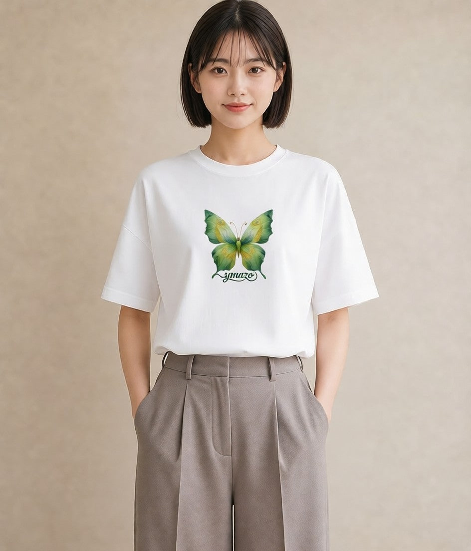デザインTシャツ レディース ちょうちょ 蝶 バタフライ 昆虫 虫 イラスト お洒落 おしゃれギフト 社会人 白T YMAZO