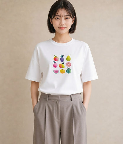 デザインTシャツ レディース メロン 食べ物 フード イラスト 淡色 デイリーウェア 休日 白T YMAZO