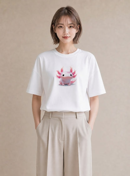 グラフィックTシャツ レディース ウーパールーパー ペット 動物 イラスト アート風 親子 20代 白T YMAZO