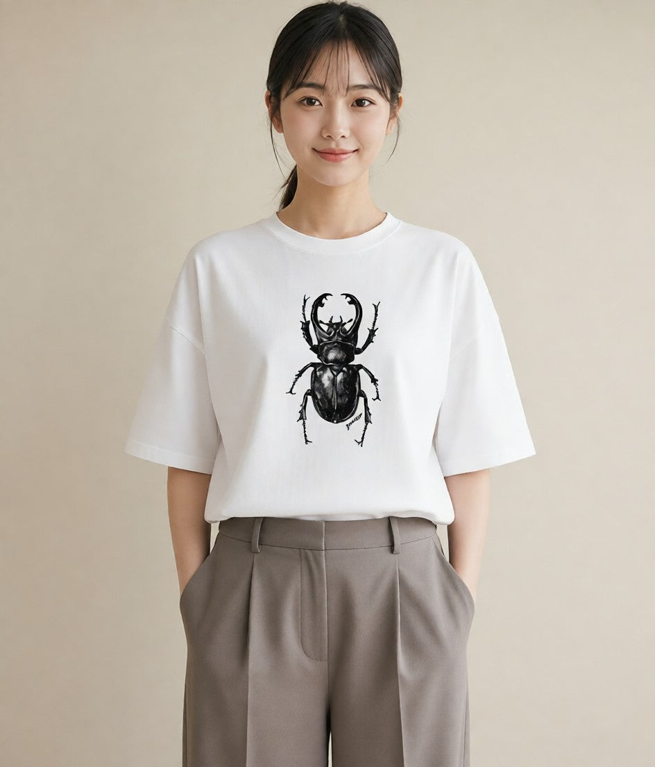 グラフィックTシャツ レディース クワガタ 昆虫 虫 イラスト ボタニカル 女子会 お揃い 白T YMAZO