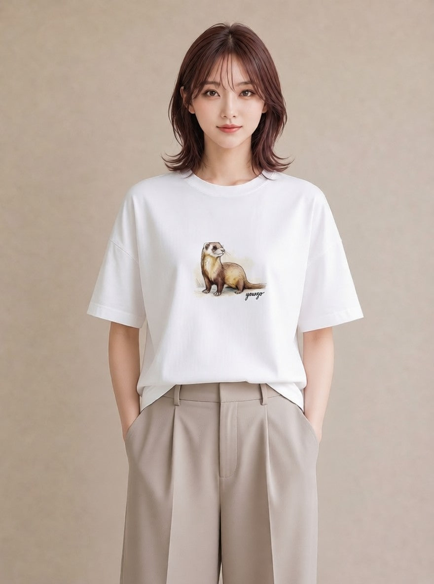 グラフィックTシャツ レディース シマリス ペット 動物 イラスト カジュアル 在宅 公園 白T YMAZO