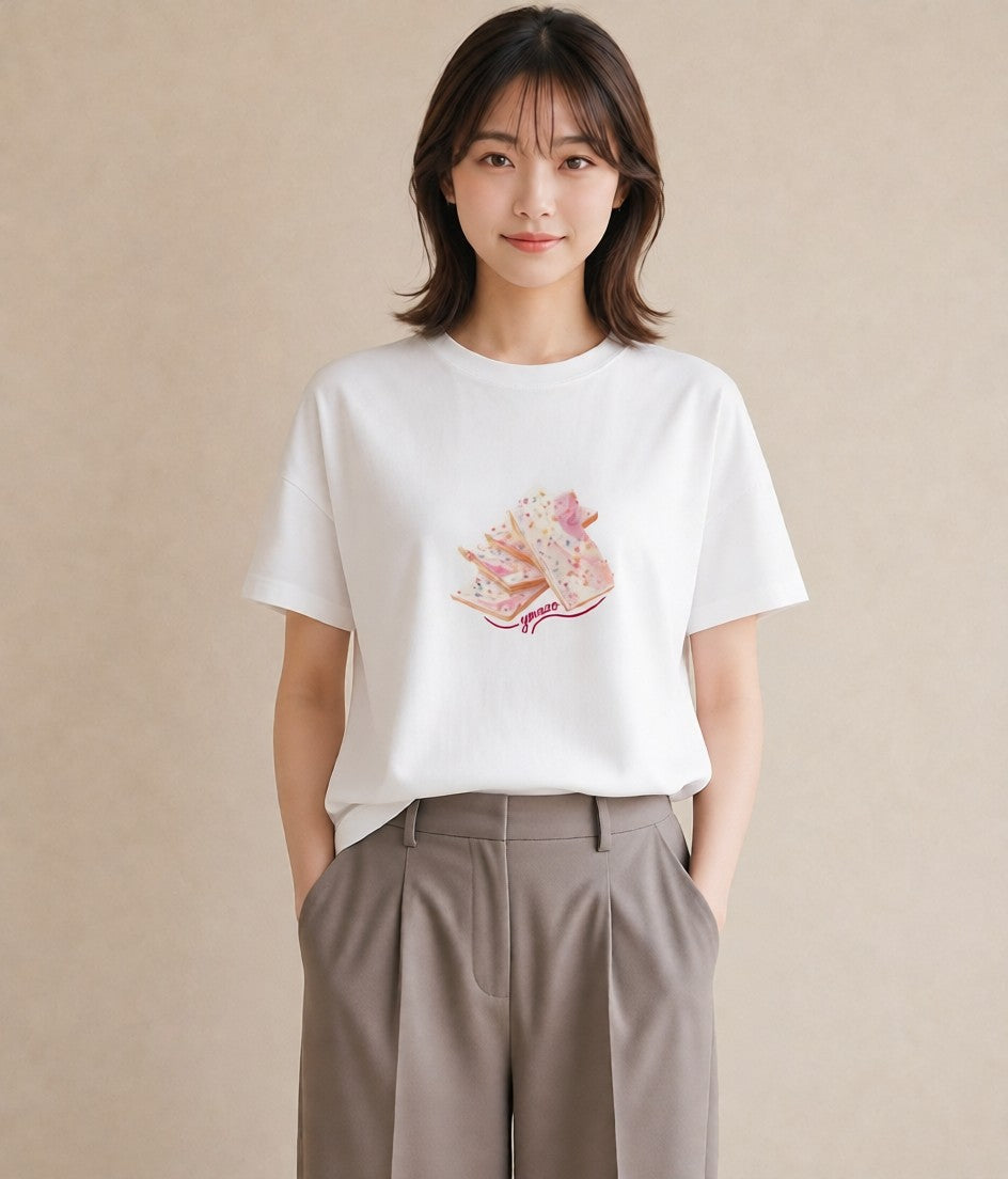 プリントTシャツ レディース アイス 食べ物 フード イラスト ミニマル 海 カフェ巡り 白T YMAZO