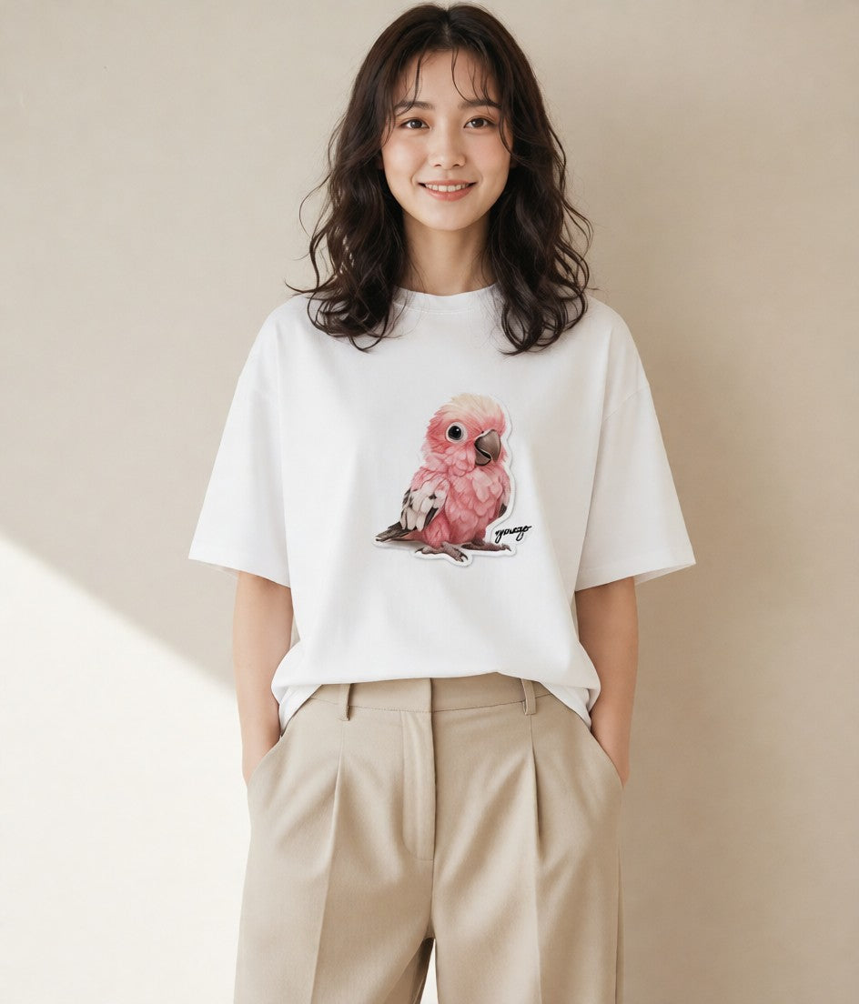 プリントTシャツ レディース インコ ペット 動物 イラスト ミニマル 散歩 お出かけ 白T YMAZO