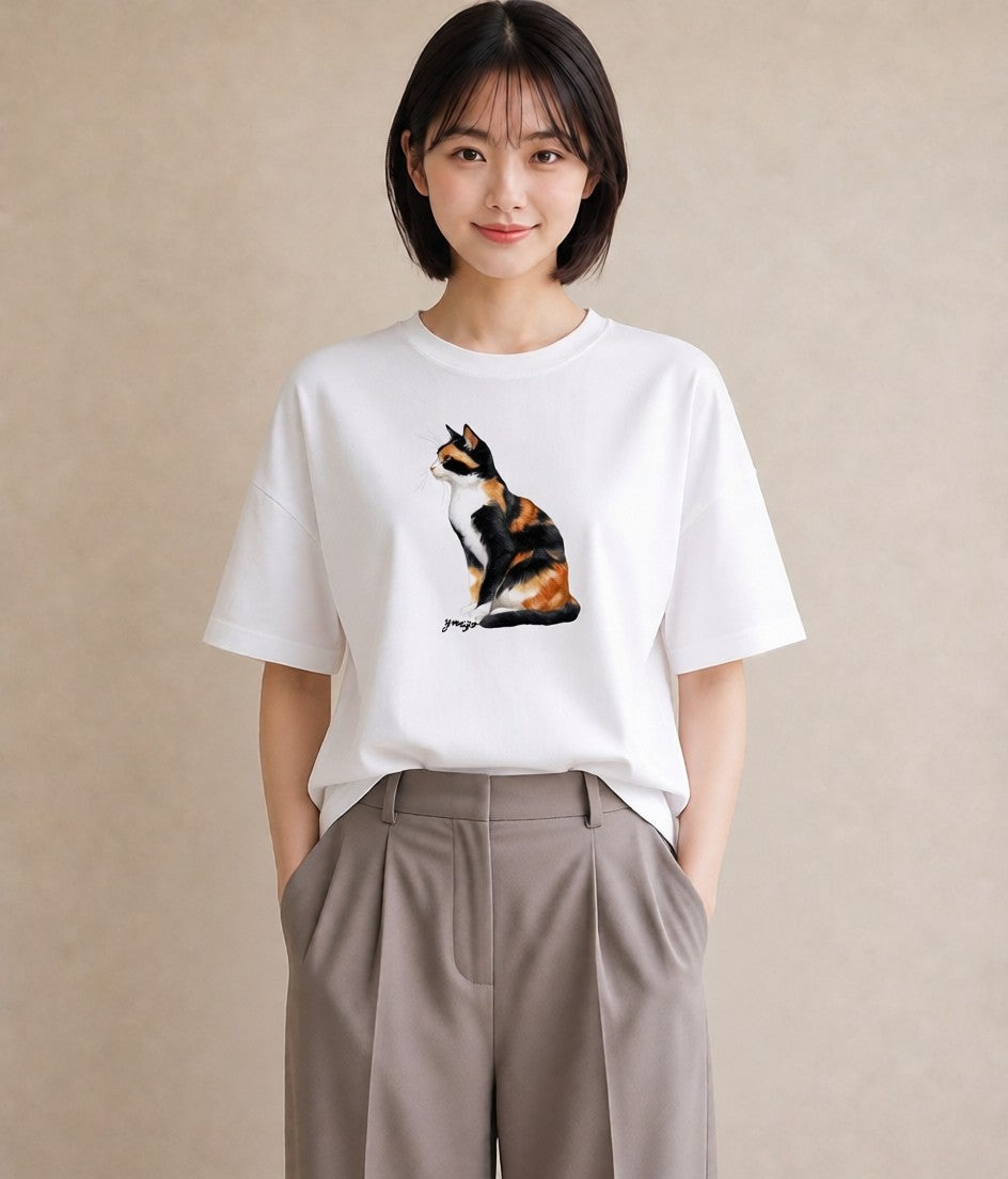 グラフィックTシャツ レディース キジトラ 猫 ねこ イラスト ポップ 送別ギフト 通勤 白T YMAZO