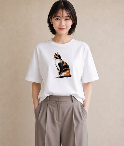 グラフィックTシャツ レディース キジトラ 猫 ねこ イラスト ポップ 送別ギフト 通勤 白T YMAZO