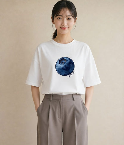 プリントTシャツ レディース ブルーベリー 食べ物 フード イラスト 水彩風 社会人 女性 白T YMAZO
