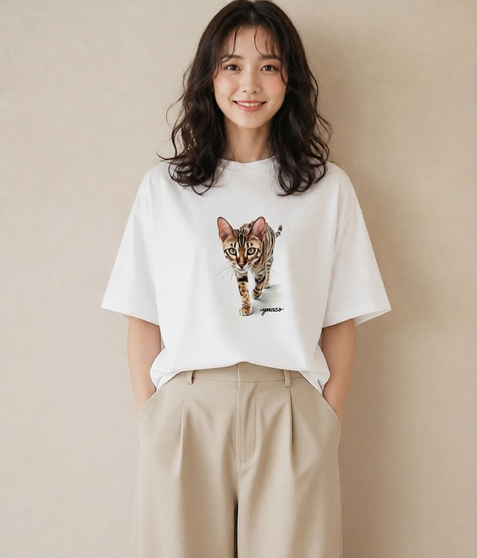 プリントTシャツ レディース キジトラ 猫 ねこ イラスト シンプル レイヤード 友達ギフト 白T YMAZO